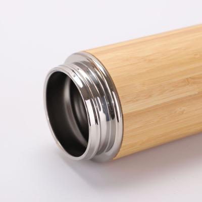 China Business Recycled 500 Ml Eco Stainless Steel Thermal Double Wall 304 Bamboo Cover Straight Water Bottle for sale