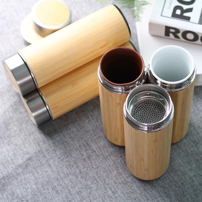 China Business Most Popular 500 Ml Custom Logo Bamboo Cover Material Double Walled Water Bottle for sale