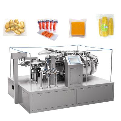 China Automatic Rotary Pre-made Food Pouch Frozen Food Vacuum Packing Machine for sale