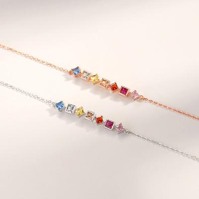 China Cute Square Light Rainbow Zircon Bracelet Girl's Luxury Colorful Heart Hand Jewelry For Girlfriends for sale