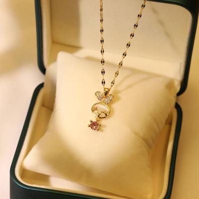 China Cute Gold Plated Lips Titanium Chain Necklaces For Women Cute Rabbit Necklaces Pendant Chains For Jewelry Making Alloy Jewelry for sale