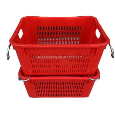 China Recycled Materials Storage Crate Box With Handle Food Grade Recycled Plastic Basket Vegetable And Fruit Plastic Milk Crates Logistics Packaging for sale