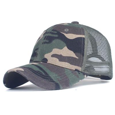 China COMMON 6 Panel Cotton High Quality Custom Plain Curved Hats Breathable Mesh Camo Trucker Cap Military Single Brim Summer Nets for sale