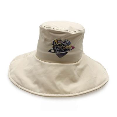 China Fashionable Digital Printing Dobby And Embroidered Logo Fisherman Cap Ladies Wide Brim Bucket Hat For Woman for sale