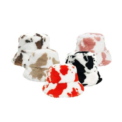 China 2022 Cute Dobby Fashion Custom Ladies Warm Soft Faux Fur Fisherman Cap Tie Dye Winter White Colorful Bucket Hat For Women for sale