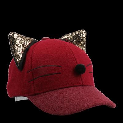 China Fashion JOINT High Quality Ladies 6 Panel Animal Hat Sports With Ears Custom Adjustable Embroidery Red Suede Baseball Cap For Girl for sale