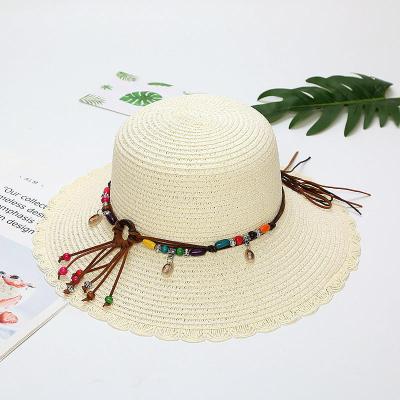 China Wholesale High Quality Straw Cap With Rope Beach Sun Hat Bowknot Women Fashion Summer Dobby Wrap Wide Brim Straw Hat for sale