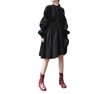 China 2021 Fashion Dress Breathable Fashionable Irregular Dress Large Pleated Lantern Sleeve Swing Shirt Dress 1031 Hot for sale