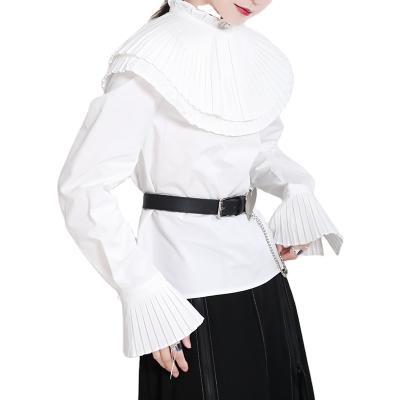 China Breathable Women Round Neck Solid Color Pleated Two Piece Shirt With Ruffled Body for sale