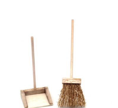 China Europe Dollhouse Accessories Miniature Wooden Broom Dustpan Set for sale