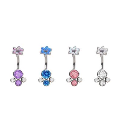 China F136 G23 FASHIONABLE Women Body Jewelry F136 G23 Titanium Piercing Belly Button Rings Opal Button Rings And Cat Claw Style Zircon Belly Flower for sale