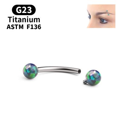 China Hera Jewelry Simple High Quality Silver Fork Set Double Opal Stone G23 Titanium Navel 14G Navel Ring Wholesale for sale