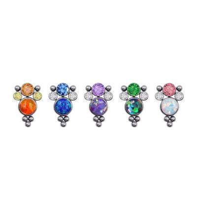 China CLASSIC Hera Titanium ASTM F136 Internally Threaded Beaded Opal Nose Ring Stud Ends Body Jewelry Trios Piercing for sale