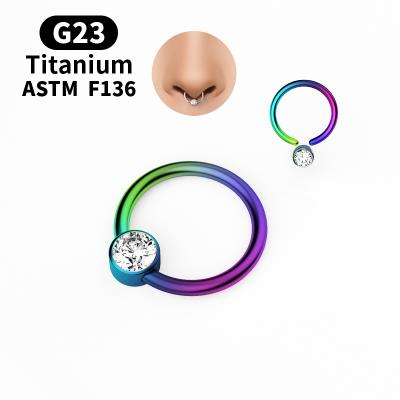 China Hera G23 Closed Ring Nose Ring Body Piercing Jewelry CZ Gem 14G Titanium Nose Ring Elegant Circle Ball for sale