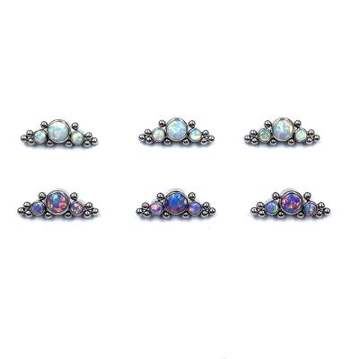 China Restoring Ways Hera ASTM F136 Group Antique Titanium Beaded Bezel Set Opal Labret Piercing Body Jewelry Wholesales Threaded Internally Top Ends for sale