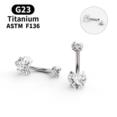 China Fashion Hera New Arrival G23 Titanium Hear-shape Zircons Double Belly Button Navel Body Piercing Jewelry for sale