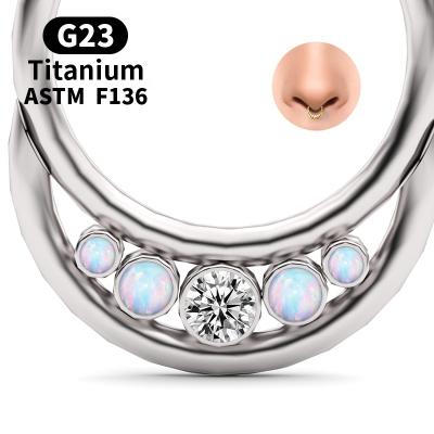 China FASHIONABLE Titanium Zircon ASTM F136 G23 Body Opals Inlay Jewelry Piercing Nose Ring for sale