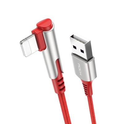 China Quick Charge ROCK M1 Zn-alloy Braided Charging And L Shape Sync Cable 90 Degree Mobile Game Braided Data Cable , Charging Data Cable For iPhone for sale