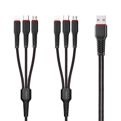 China For iPhone 2019 New ROCK G6 Metal Braided 6 in 1 Charge and Sync Cable for iPhone, Multi Charger Left Data Cable for USB C for Micro 2M for sale