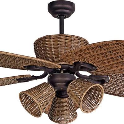 China GLOBE Modern & Fancy 52 Inch Cooler Home/Restaurant Decorative Air Ceiling Fan Light Lower Noise with 5 Rattan Blades, Include Wall Control for sale