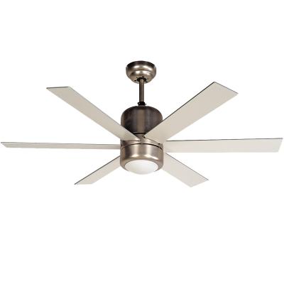 China Lower Noise Home Decorative Swept Style Air Cooler Nickel Ceiling Fan Light with 6 Plywood Blades, Include Wall Control for sale