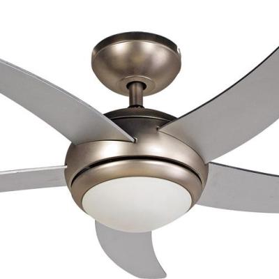 China 48 Inch Style Air Cooler Nickel Decorative Brushed Single Light Low Noise Ceiling Fan With 5 Plywood Blades, Include Wall Control for sale