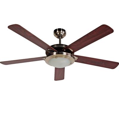 China Lower Noise 52 Inch European Style / Modern Air Cooling Nickel Ceiling Fan Swept Light with 5 Plywood Blades, Include Pull Chain Control for sale