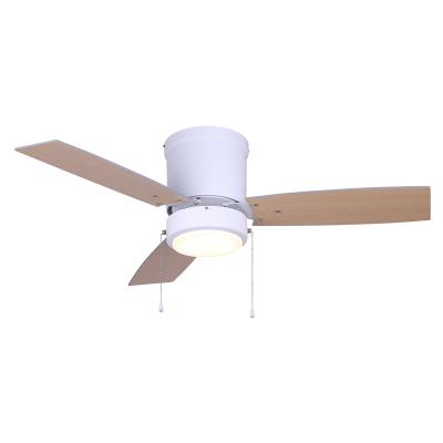 China White Decorative Ceiling Fan 42 Inch MDF Low Noise 3 leavesCeiling LED Lamp Fan Pull Switch for sale