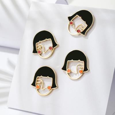 China 2021 New Trendy Fashion Cute Girl's Stud Earrings Blacken Short Hair Girl Face Enamel Stud Earrings For Women Jewelry for sale