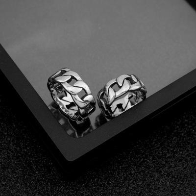 China 2021 New Arrival TRENDY Style 8mm Stainless Steel Mens Rings Punk Cuban Link Rings For Amazon Women Jewelry for sale