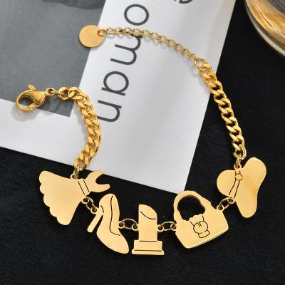 China 2021 Hot Selling TRENDY Creative Gifts Fashion Bracelets Multi Charms Stainless Steel Bracelets For Women Jewelry for sale