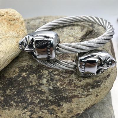 China Hot Sale Punk Style Customize Admitted Cable Bangles With Cool Skull Stainless Steel Bracelets For Men Jewelry for sale