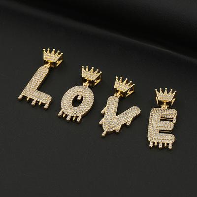 China 2021 TRENDY New Necklace Pendant With Crown Micro Paved Shiny Zircon Gold Plated Brass 26 Initials Necklace Charms For Jewelry Making for sale