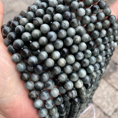 China Hot Sale Natural Stone Bead Hawk Eye Loose Stone Beads For Bracelet Gray Stone Honed Beads Diy Natural for sale