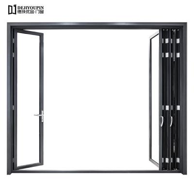 China Thermal Insulation Luxury Exterior Aluminum Bi-Fold Doors Burglar Proof Entrance Folding Double Glass Door for sale