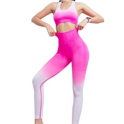 China Breathable Hot Sale Color Change Sports Yoga Clothing Female Gym Fitness Wear High Waisted Workout Leggings Yoga Set Ladies Sportswear for sale