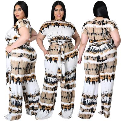 China 2021 New Fashion QUICK DRY Ladies Print Strap With Two Pockets Wide Leg Pants Set Plus Size Women Clothing for sale