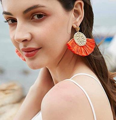 China New Handmade Wooden Bamboo Woven Jewelry Wholesale FASHIONABLE Trendy Golden Stud Rattan Earring Hanging Patterns, Drop Earrings for sale