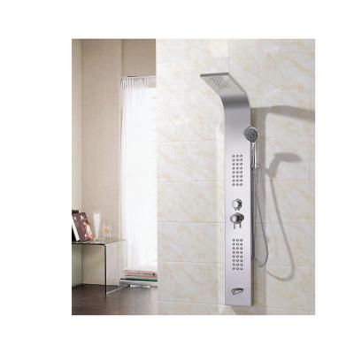 China Without Slide Bar Hotaqi multifunctional brushed finish massage shower wall shower panel for bathroom with bottom outlet for sale