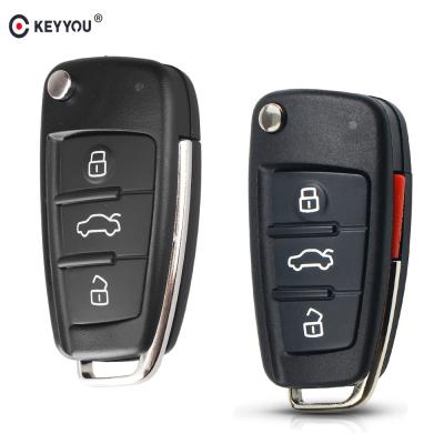 China ABS KEYYOU 4 Buttons Remote Filp Car Key Case Shell For Audi A6L Q7 A2 A3 A4 A6 A6L A8 TT 2008 2009 2010 2011 Key Times for sale