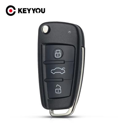 China KEYYOU ABS 3 Buttons Flip Folding Remote Car Key Shell Replacement Fob No Blade for A2 A3 A4 A6 A6L A8 Q7 TT Key Case Cover for sale