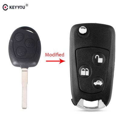 China KEYYOU Plastic 3 Buttons Remote Folding Key Flip Shell Case Uncut Blank Fob For Ford Focus Mondeo for sale