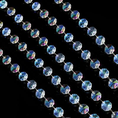 China Chandelier Parts Octagon Bead Garland Strand Glass Chain Colorful Hanging Crystal Curtain For Wedding Decor for sale