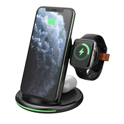 China Mobile Phone 3 in 1 Fast Charging Mobile Phone 15W Wireless Earphone Fast Charging Wireless Charger For Apple Watch for sale