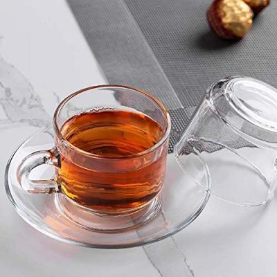 China 180ml Viable Transparent Tea And Coffee Cup With Handle Home Office Drinking With Saucer Set Water Coffee Tea Glass Cup for sale