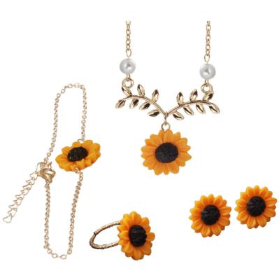 China CLASSIC hot sale fashion creative sunflower necklace sunflower earrings ring bracelet four-piece set jewelry for sale