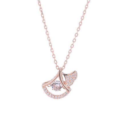 China CLASSIC Jewelry S925 Sterling Silver Crystal Necklace Fan Ginkgo Leaf Chain for sale