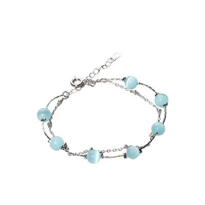 China Fashion Crystal Opal Double Layer Chain Popular Silver Plated Bracelet For Women for sale