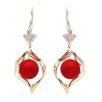 China New Trendy Personalized Water Drop Frosted Pearl Earrings Fashion Long Elegant Red Earrings for sale