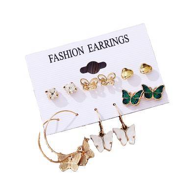 China Creative Simple Acrylic Butterfly Love Haoshi Stud Earring New Fashionable Earrings Set 6 Pairs for sale